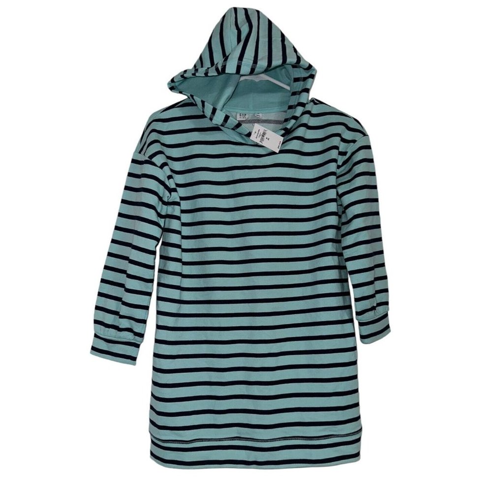 NWT Gap Kids Girls 3/4 Sleeve Hoodie Sz M Surf Spray Stripe Blue